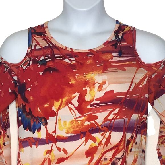 Dolce Bianca Watercolor Beach Dress M – Cold Shoulder Bodycon/Shift Fit - Picture 4 of 16